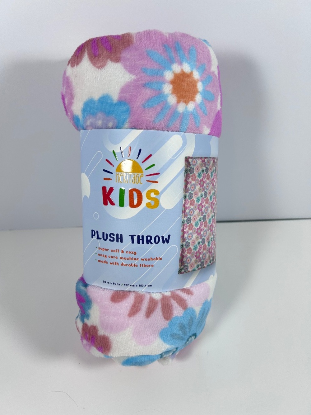 Plush Flower throw Blanket Pink/Blue/Purple Daisy colorful 50inx 60in-(NEW/NWT)